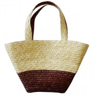 Straw Tote: Woven Wheat Straw Tote - 2 Tones - Brown - BG-R11052BN